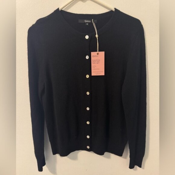NWT Quince Women's Classic Full Button Black Cardigan, Size M - Picture 1 of 5